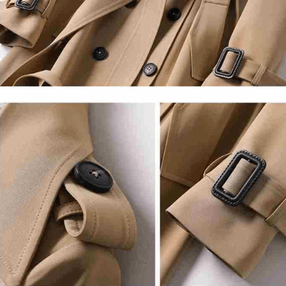Women's Double-Breasted Belted Trench Coat Checked Lining
