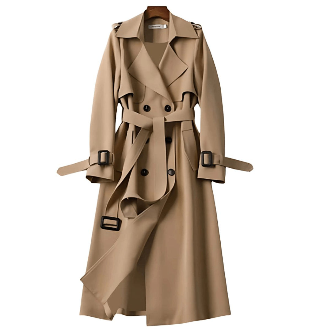 Women's Double-Breasted Belted Trench Coat Long Fit