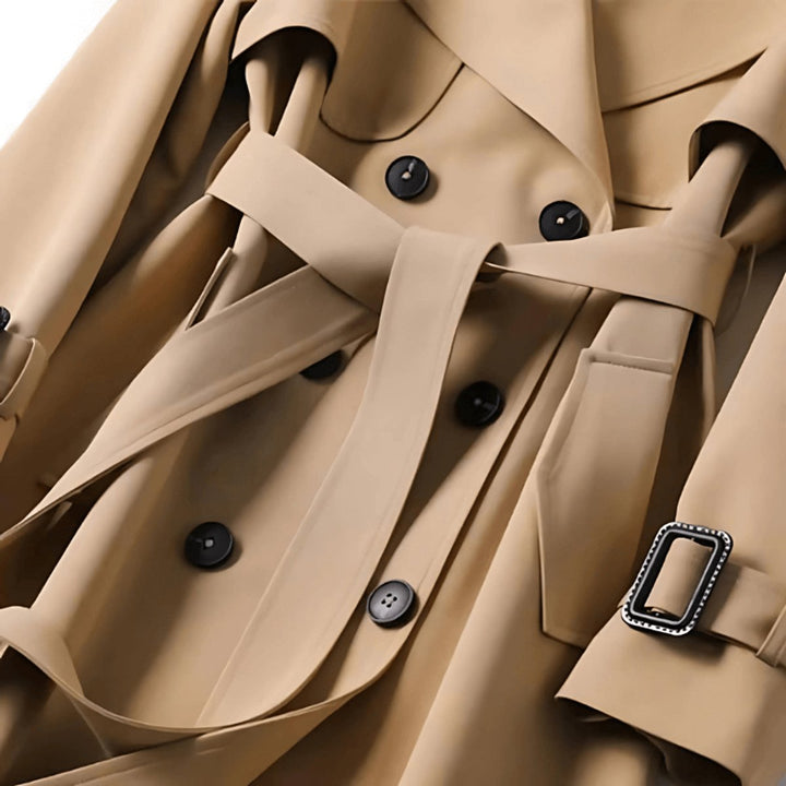 Women's Double-Breasted Belted Trench Coat Long Fit