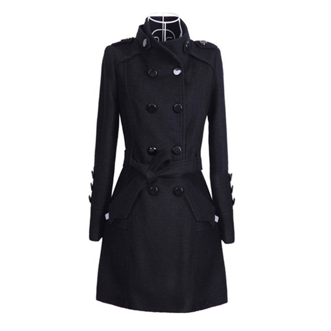 Women's Double-Breasted Belted Wool Coat Trench