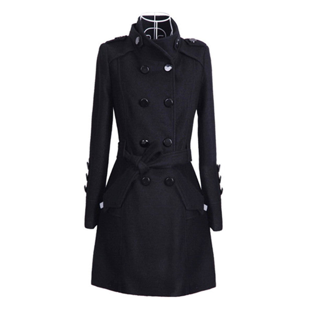Women's Double-Breasted Belted Wool Coat Trench