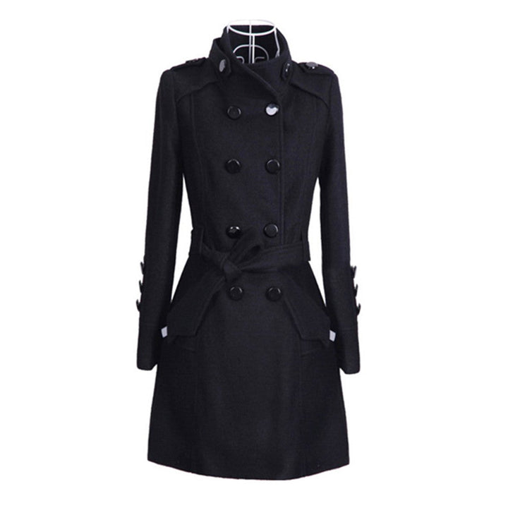 Women's Double-Breasted Belted Wool Coat Trench
