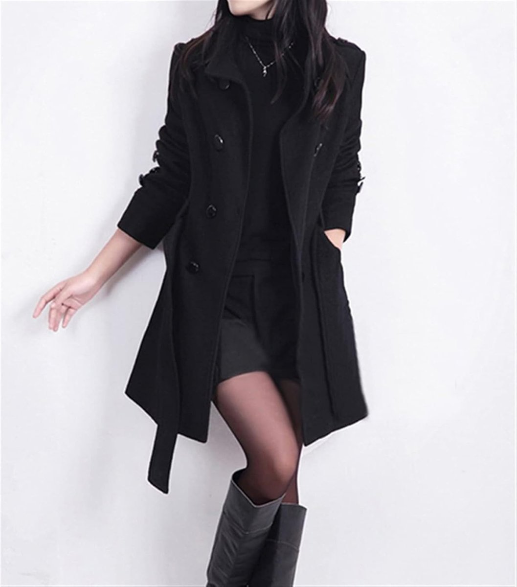 Women's Double-Breasted Belted Wool Coat Trench