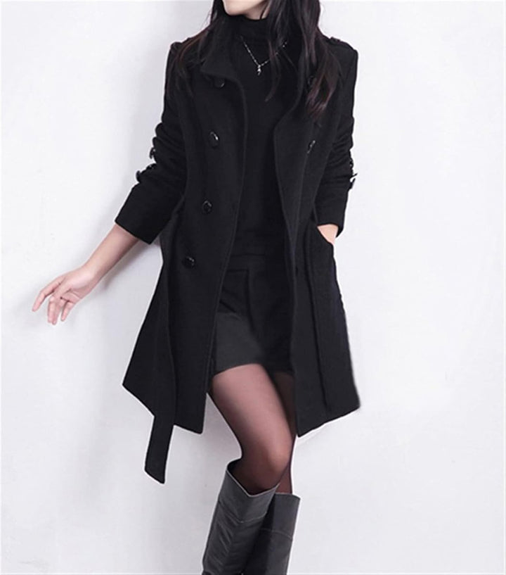 Women's Double-Breasted Belted Wool Coat Trench