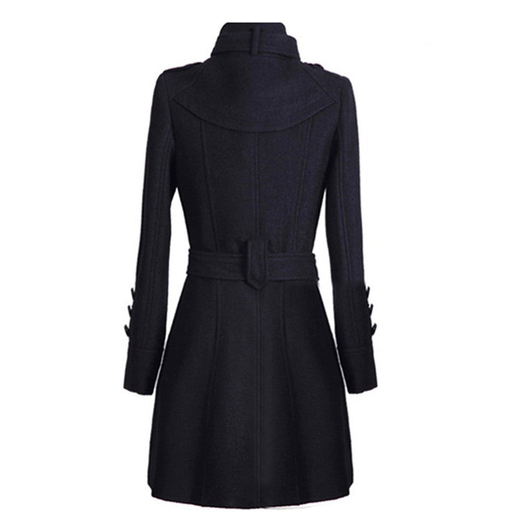Women's Double-Breasted Belted Wool Coat Trench