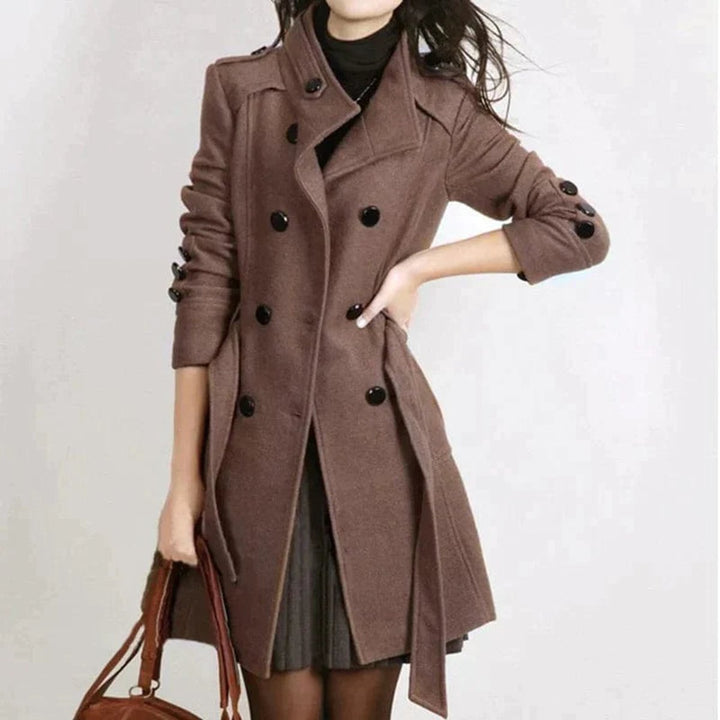 Women's Double-Breasted Belted Wool Coat Trench