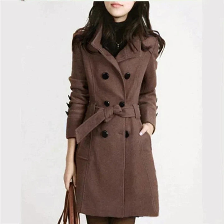 Women's Double-Breasted Belted Wool Coat Trench