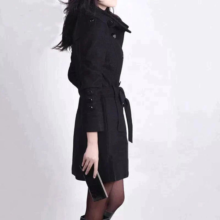 Women's Double-Breasted Belted Wool Coat Trench