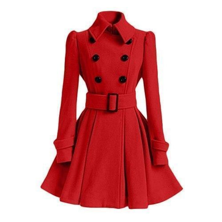 Women's Double-Breasted Belted Wool Coat Trench Coat Flared Hem