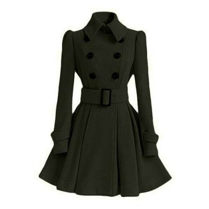 Women's Double-Breasted Belted Wool Coat Trench Coat Flared Hem