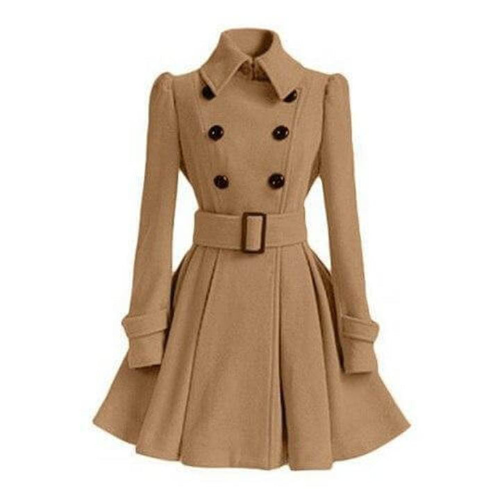 Women's Double-Breasted Belted Wool Coat Trench Coat Flared Hem