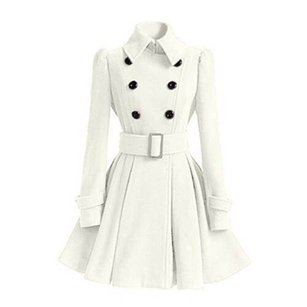 Women's Double-Breasted Belted Wool Coat Trench Coat Flared Hem