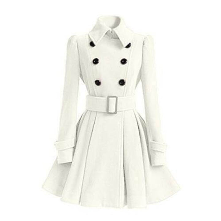 Women's Double-Breasted Belted Wool Coat Trench Coat Flared Hem