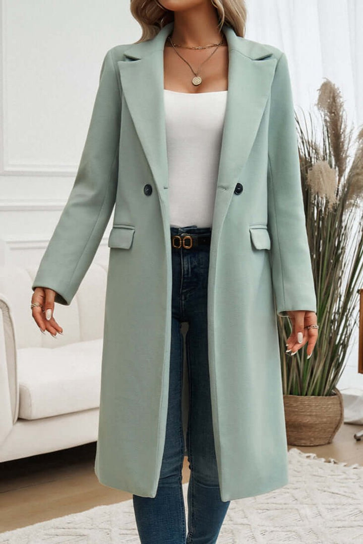 Women's Double-Breasted Longline Wool Coat Trench Coat
