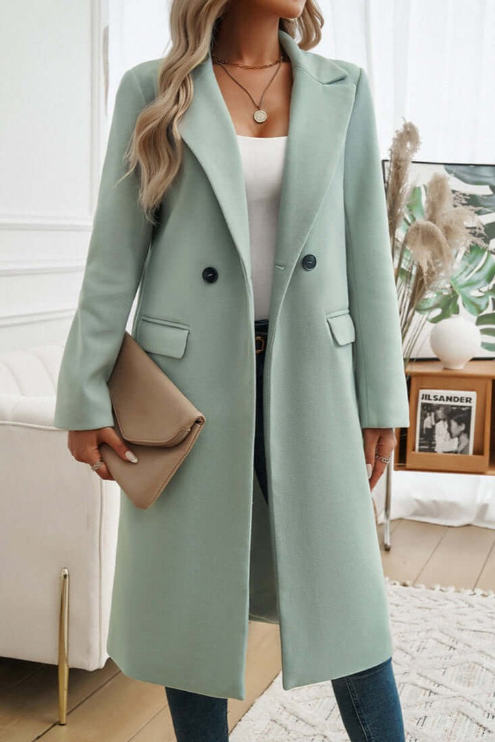 Women's Double-Breasted Longline Wool Coat Trench Coat