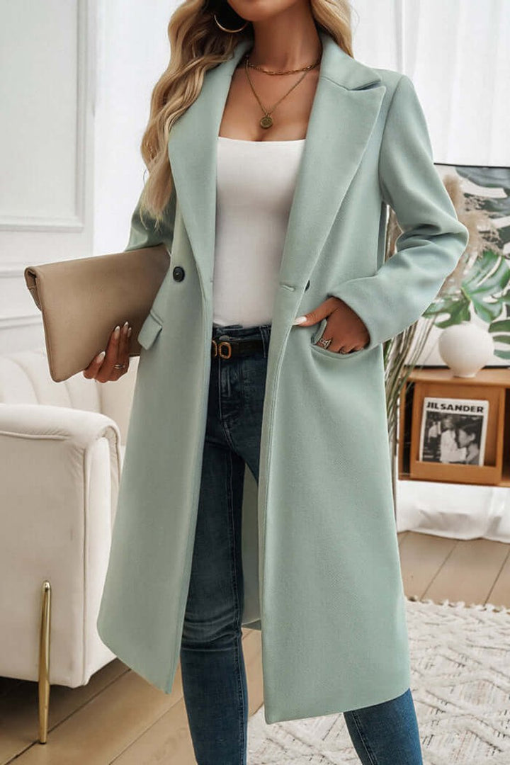 Women's Double-Breasted Longline Wool Coat Trench Coat