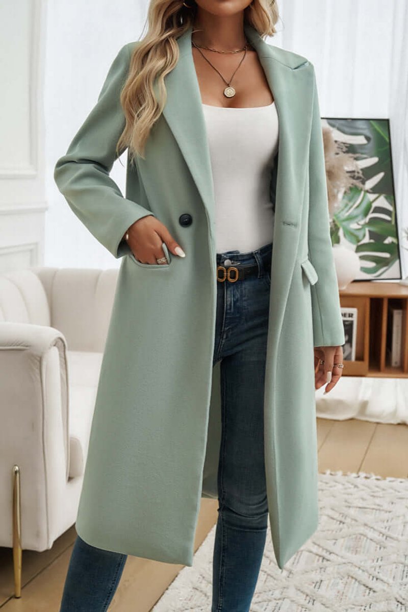 Women's Double-Breasted Longline Wool Coat Trench Coat
