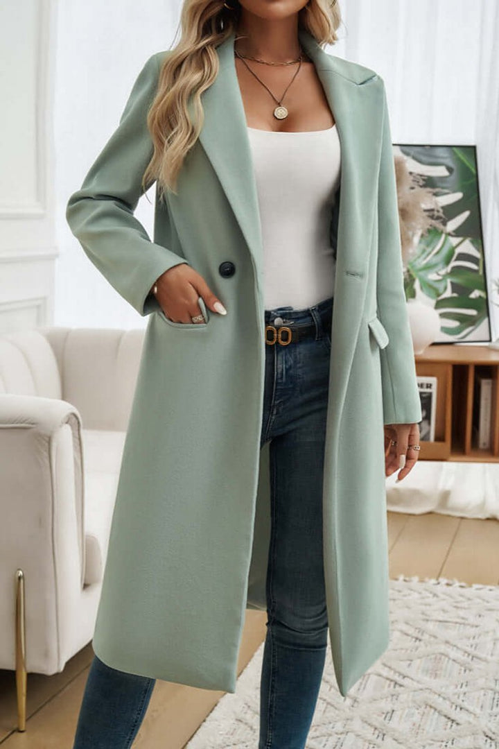 Women's Double-Breasted Longline Wool Coat Trench Coat