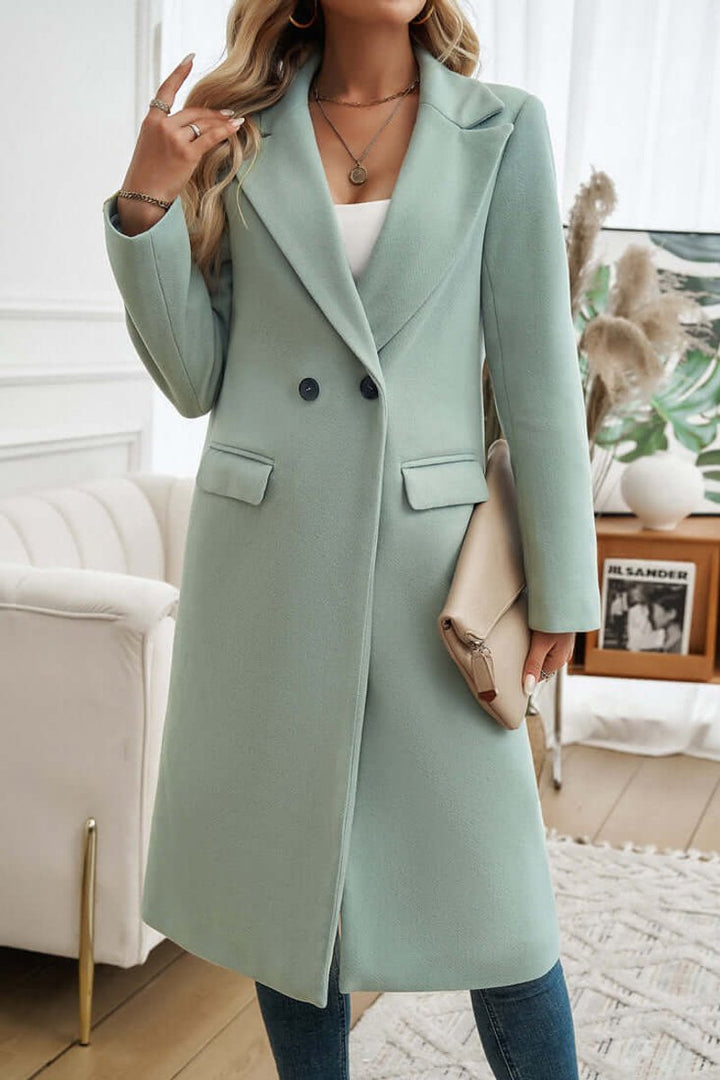 Women's Double-Breasted Longline Wool Coat Trench Coat
