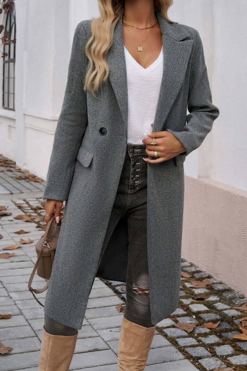 Women's Double-Breasted Longline Wool Coat Trench Coat