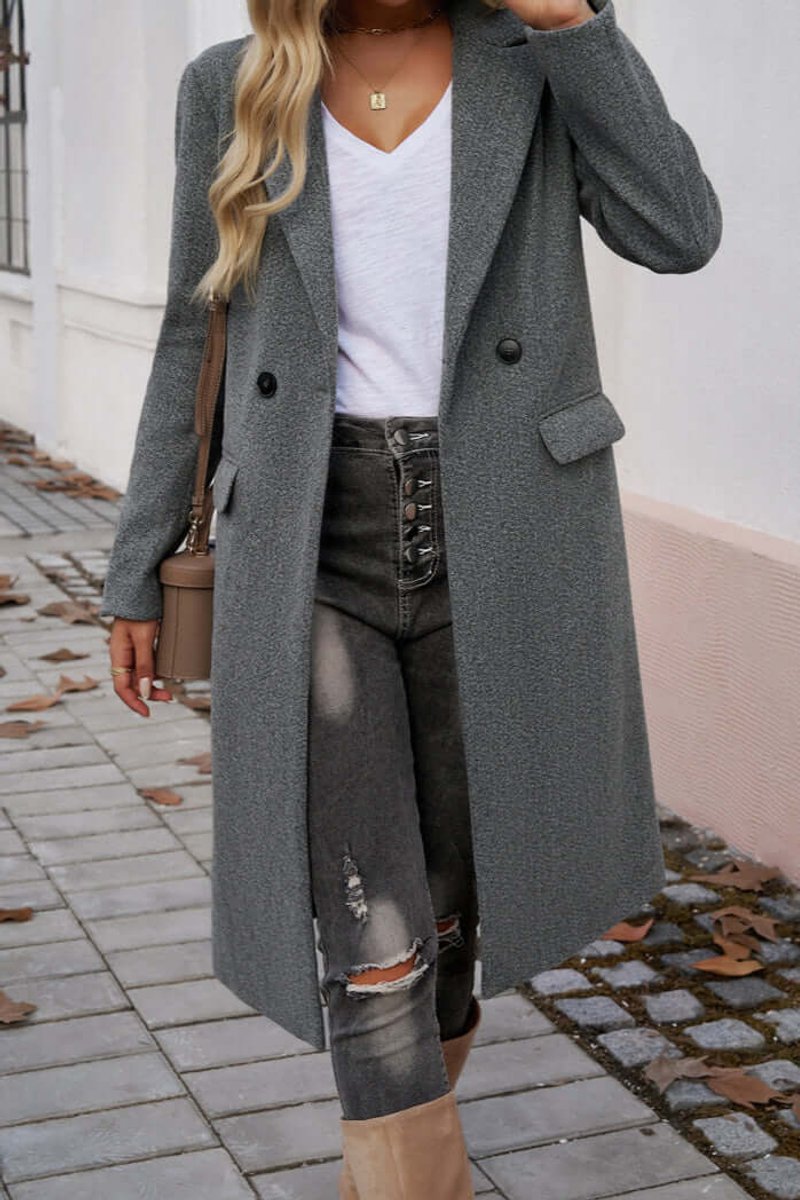 Women's Double-Breasted Longline Wool Coat Trench Coat
