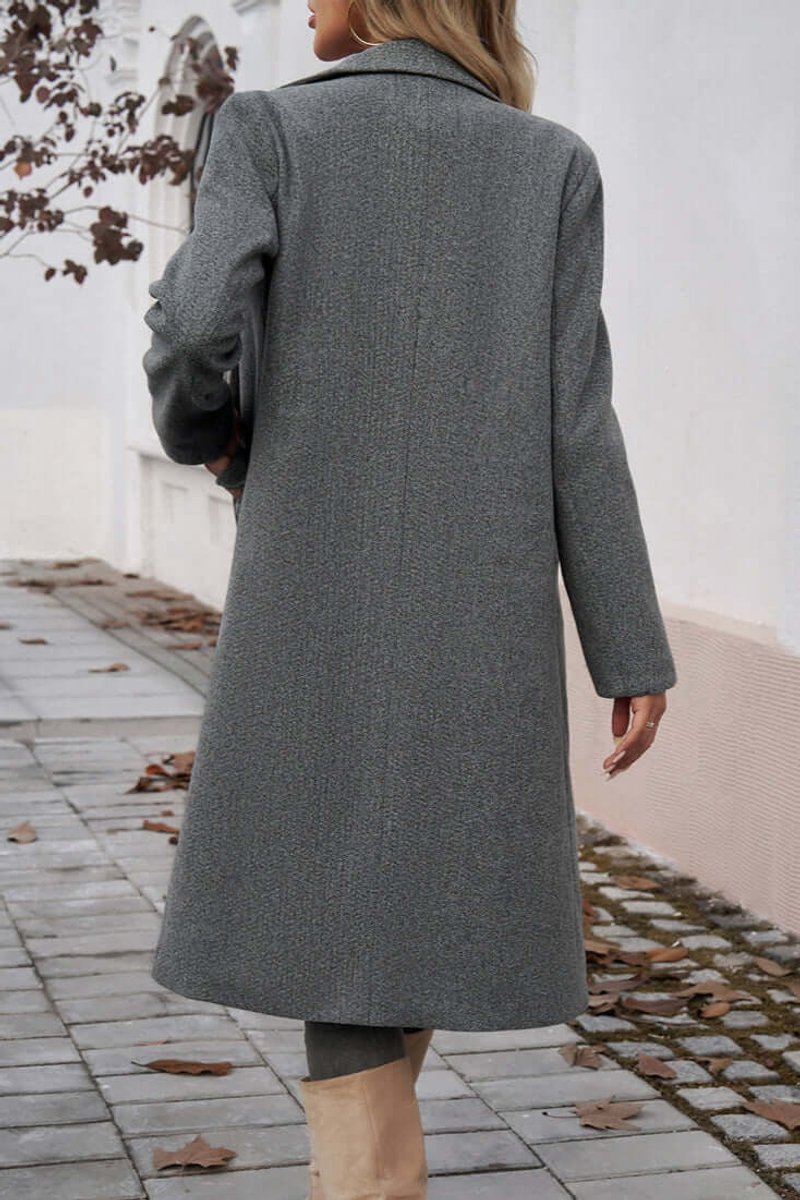 Women's Double-Breasted Longline Wool Coat Trench Coat