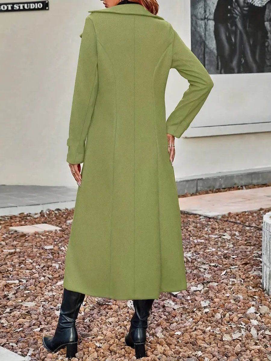 Women's Double-Breasted Longline Wool-Look Coat Notch Lapel