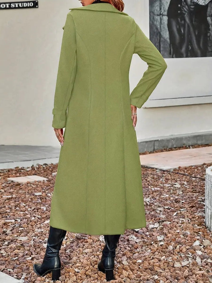 Women's Double-Breasted Longline Wool-Look Coat Notch Lapel