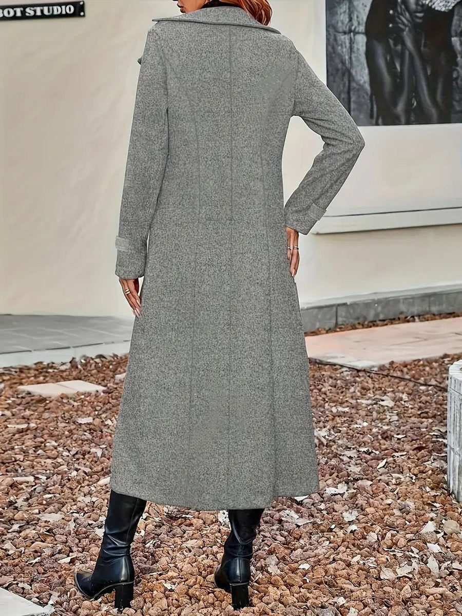 Women's Double-Breasted Longline Wool-Look Coat Notch Lapel