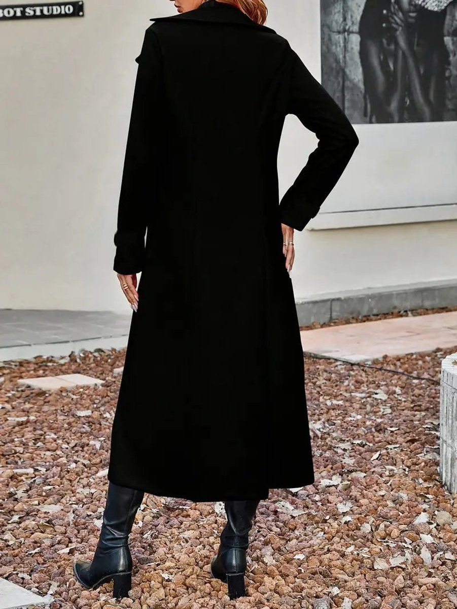 Women's Double-Breasted Longline Wool-Look Coat Notch Lapel
