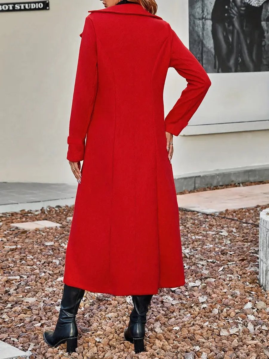 Women's Double-Breasted Longline Wool-Look Coat Notch Lapel