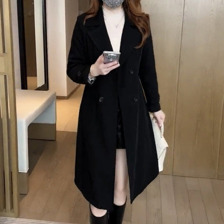 Women's Double-Breasted Wool Blend Longline Trench Coat