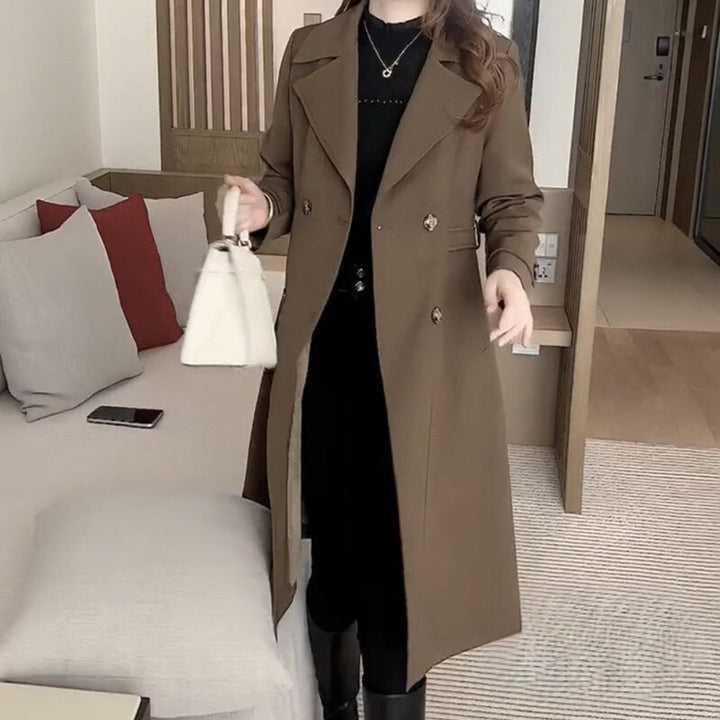 Women's Double-Breasted Wool Blend Longline Trench Coat