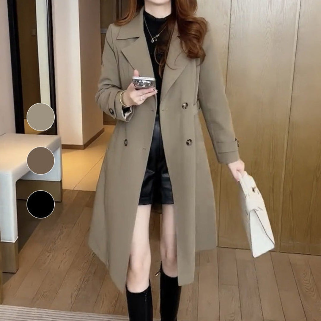 Women's Double-Breasted Wool Blend Longline Trench Coat