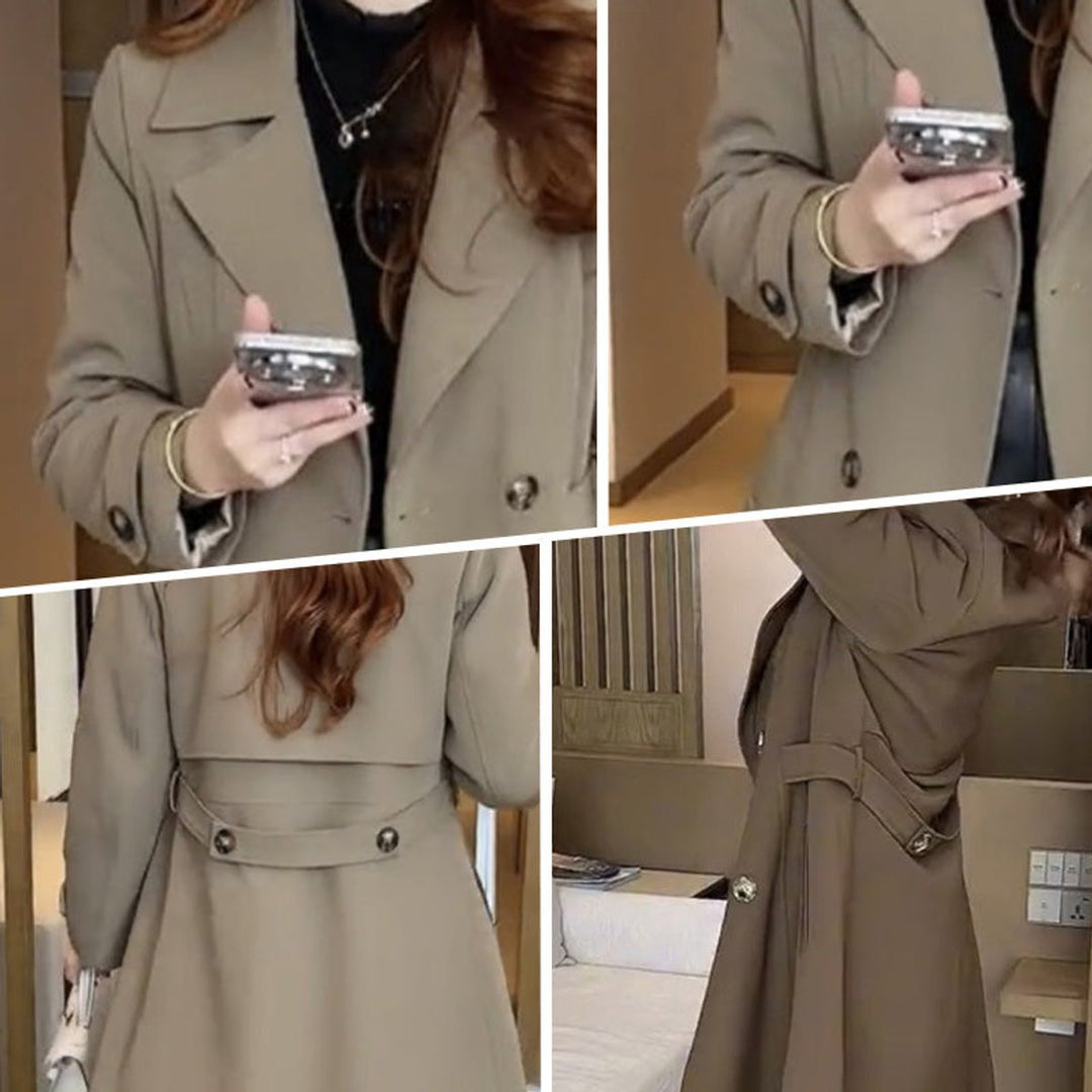 Women's Double-Breasted Wool Blend Longline Trench Coat