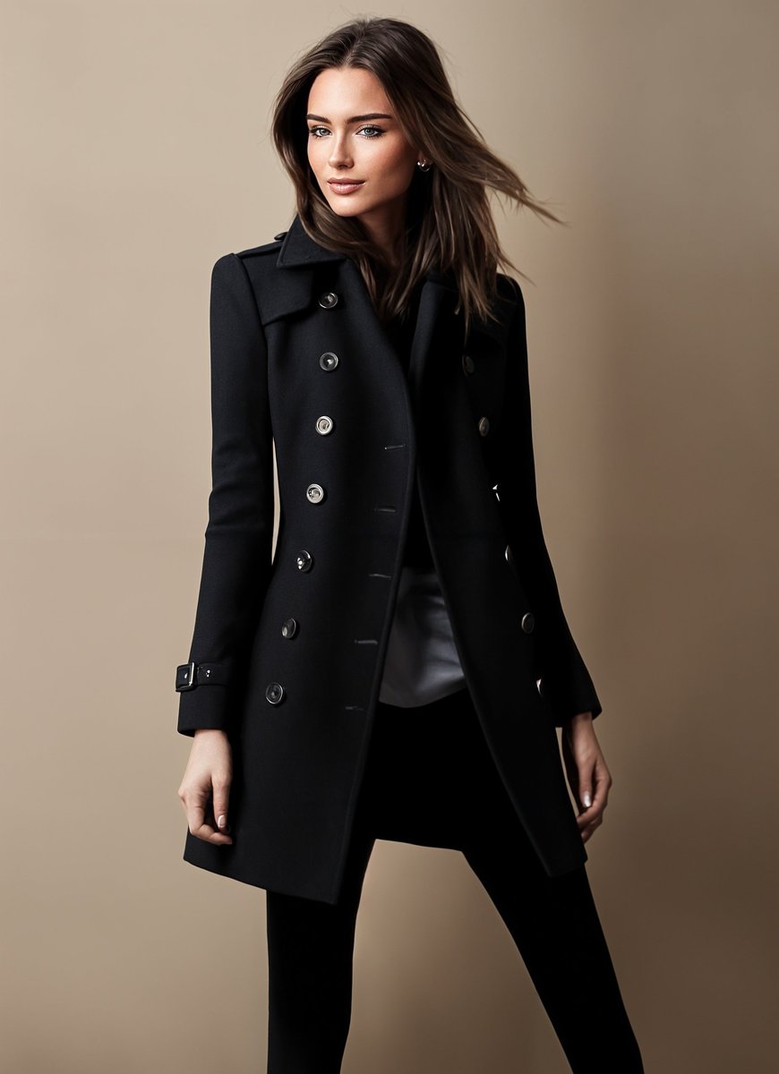 Women's Double-Breasted Wool Coat Classic Trench Style