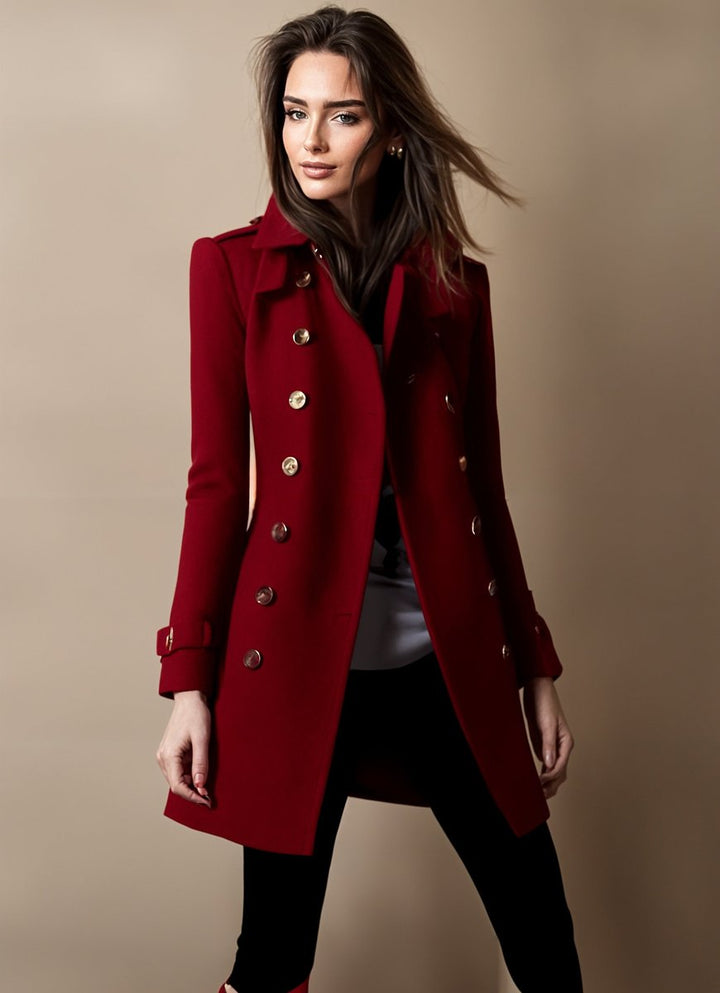 Women's Double-Breasted Wool Coat Classic Trench Style