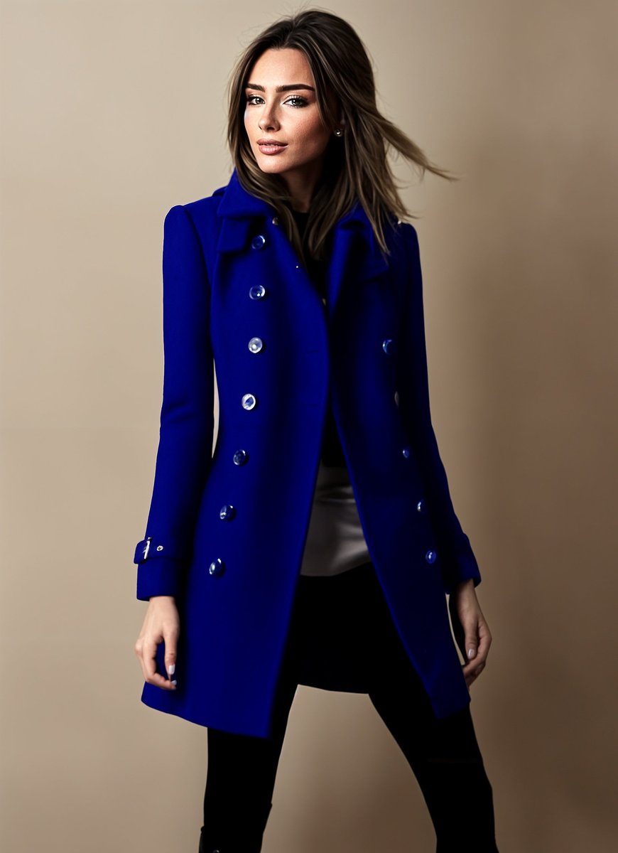Women's Double-Breasted Wool Coat Classic Trench Style