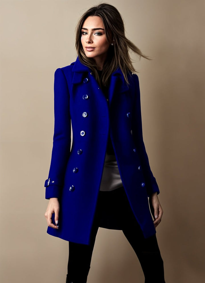 Women's Double-Breasted Wool Coat Classic Trench Style