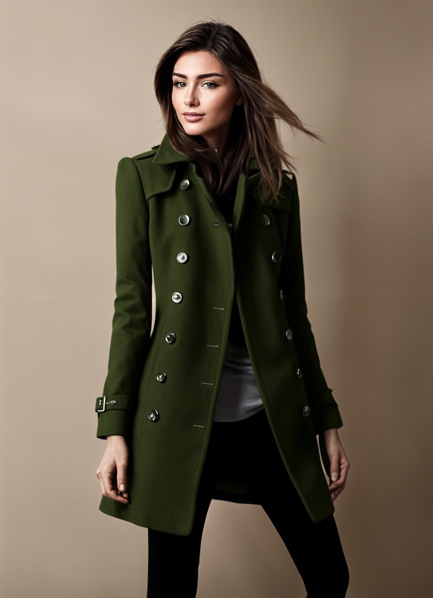 Women's Double-Breasted Wool Coat Classic Trench Style