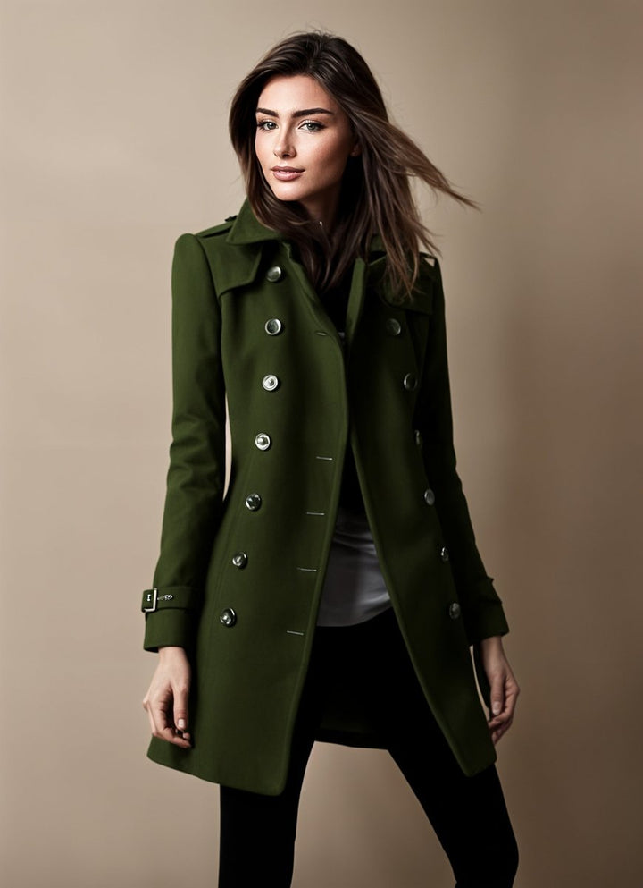 Women's Double-Breasted Wool Coat Classic Trench Style