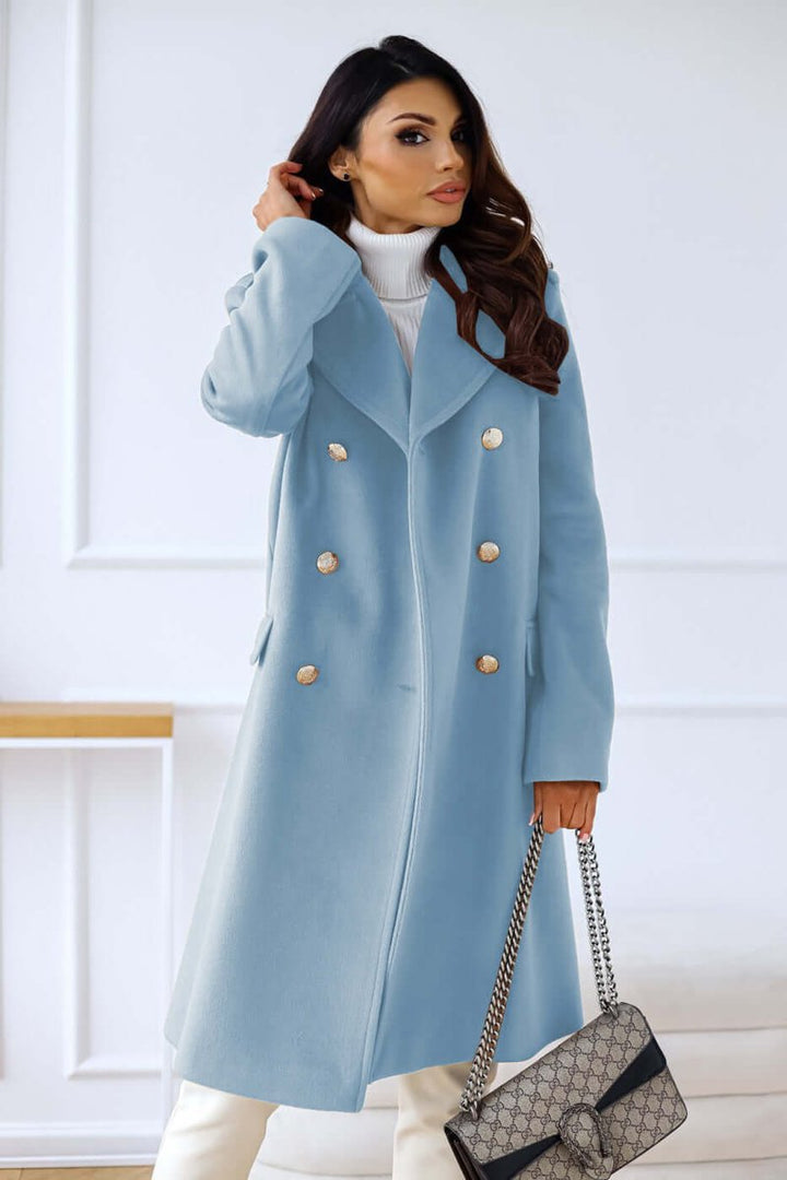 Women's Double-Breasted Wool Coat Long Lapel Trench Coat