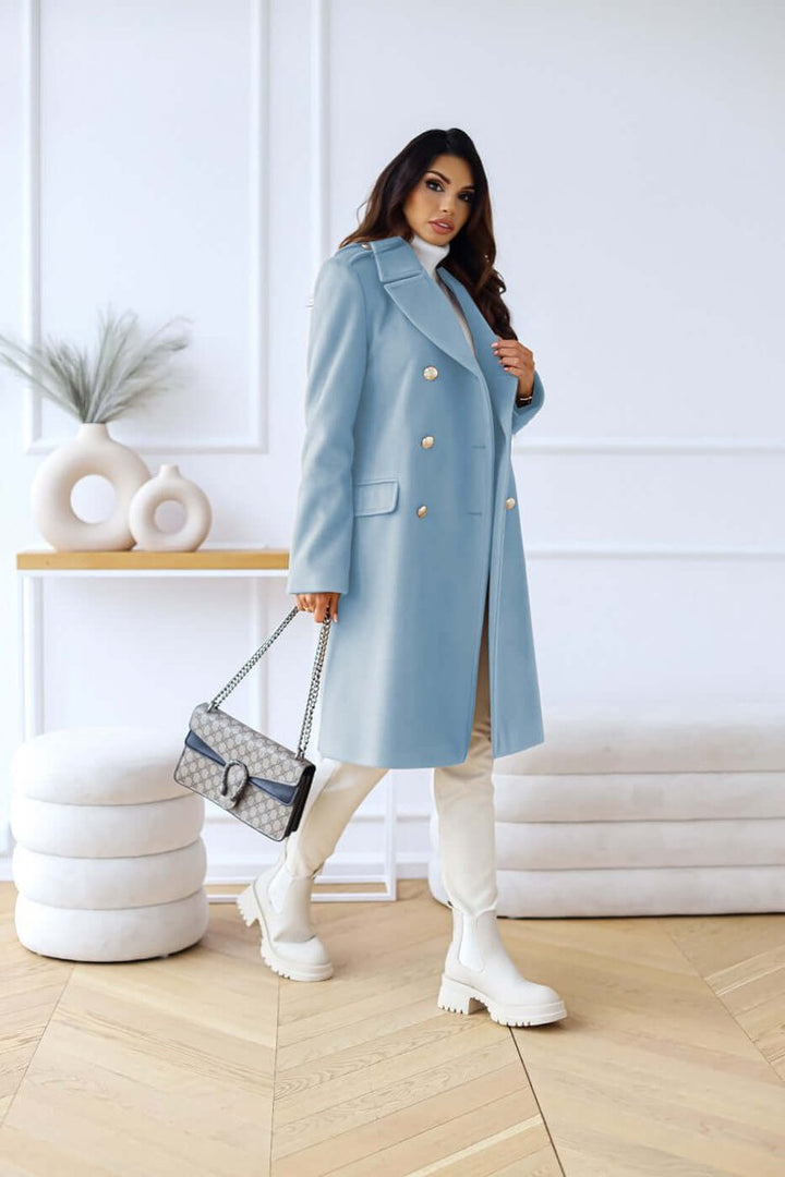Women's Double-Breasted Wool Coat Long Lapel Trench Coat