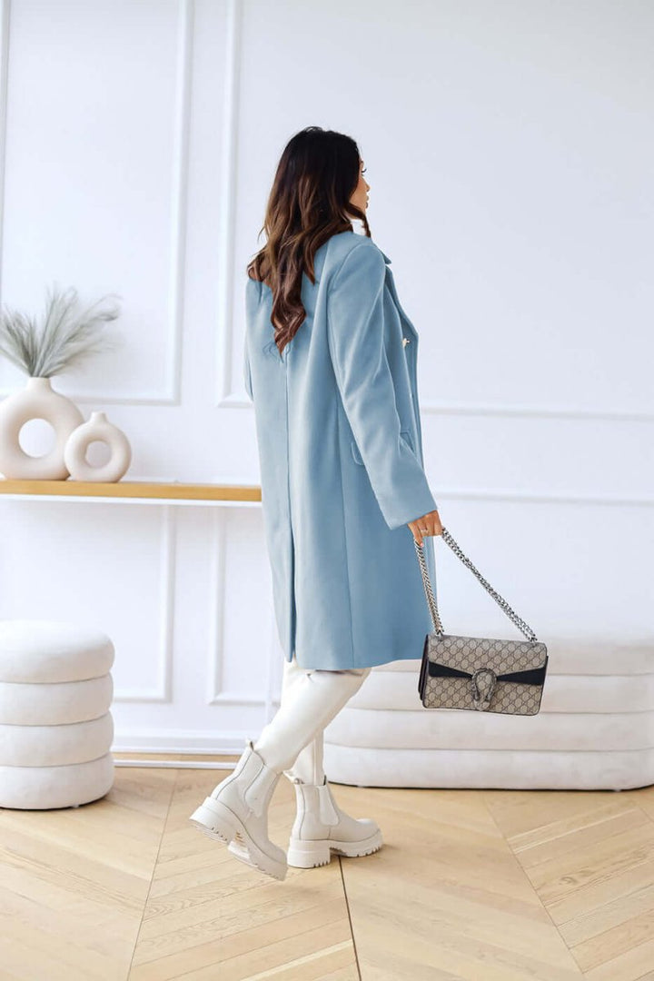 Women's Double-Breasted Wool Coat Long Lapel Trench Coat