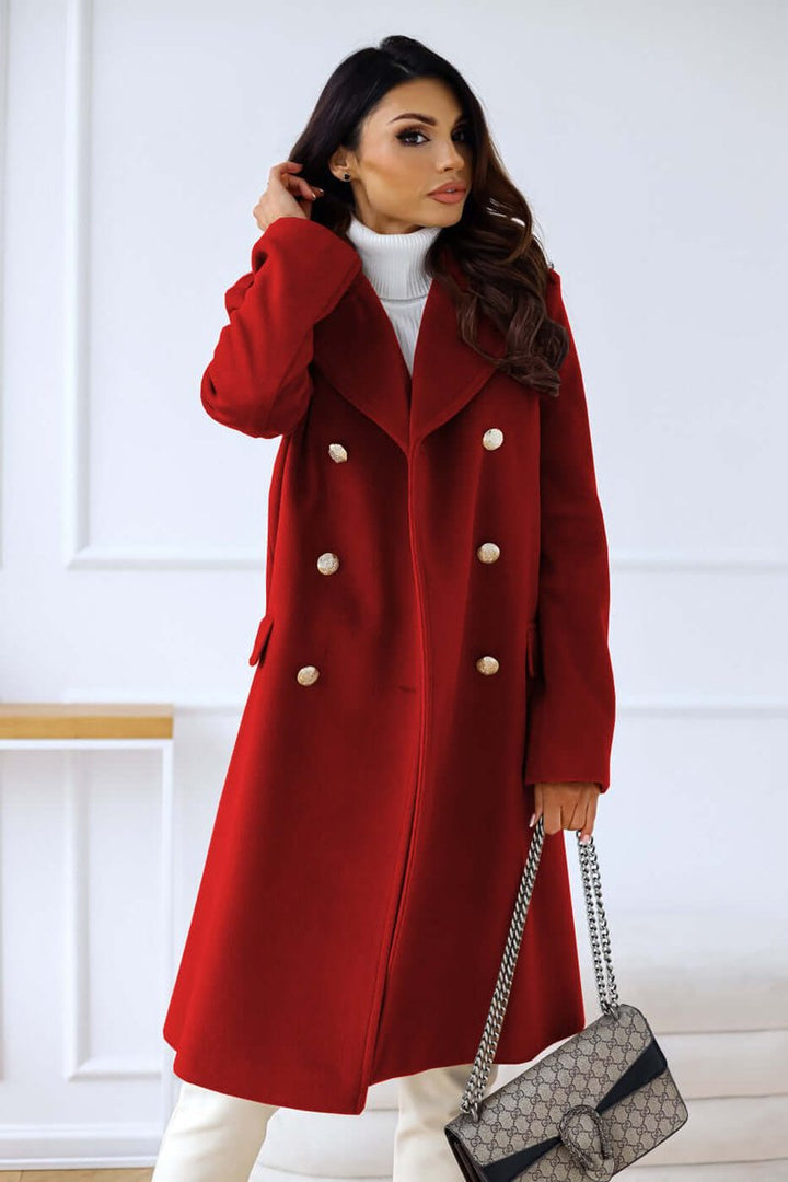 Women's Double-Breasted Wool Coat Long Lapel Trench Coat