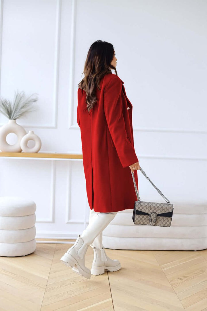 Women's Double-Breasted Wool Coat Long Lapel Trench Coat