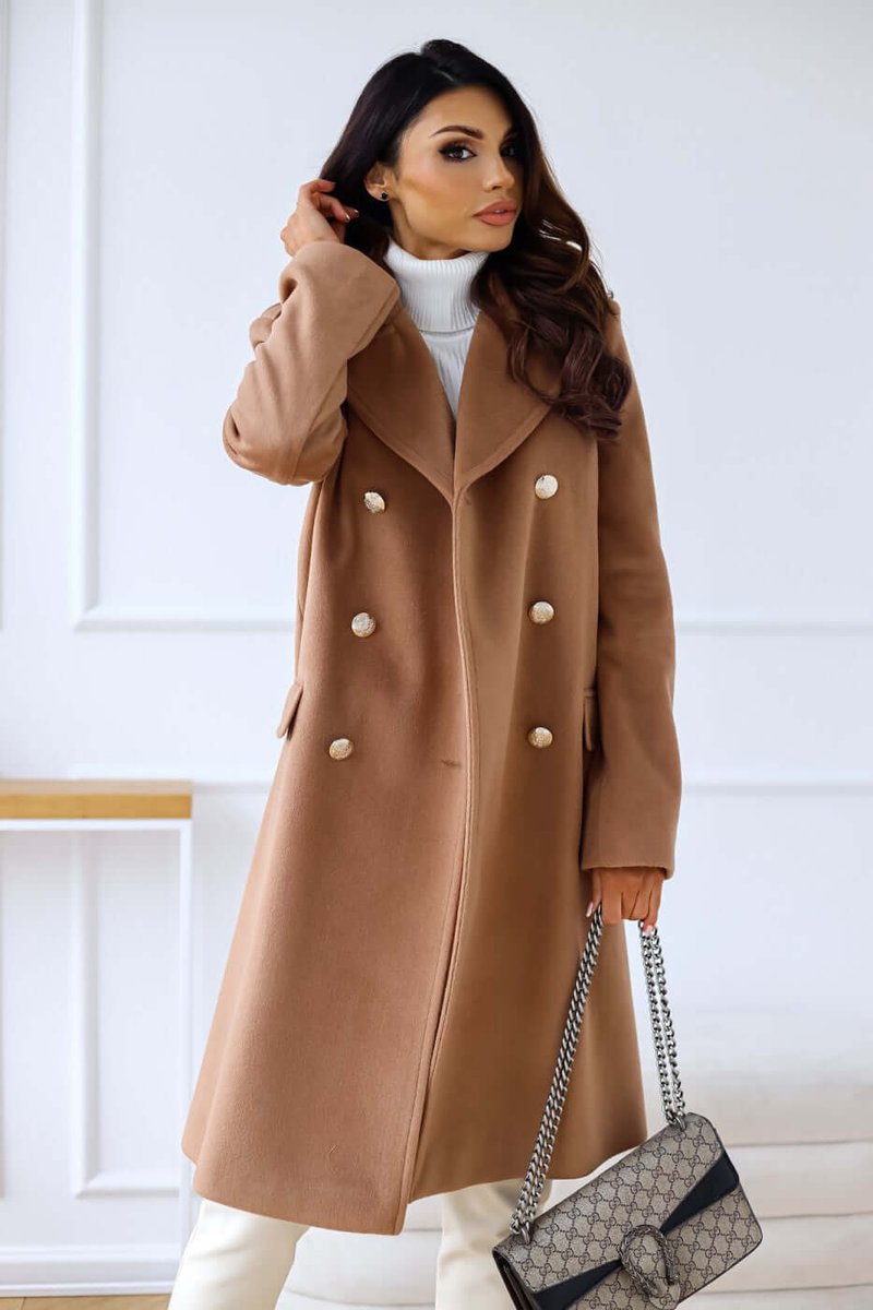 Women's Double-Breasted Wool Coat Long Lapel Trench Coat
