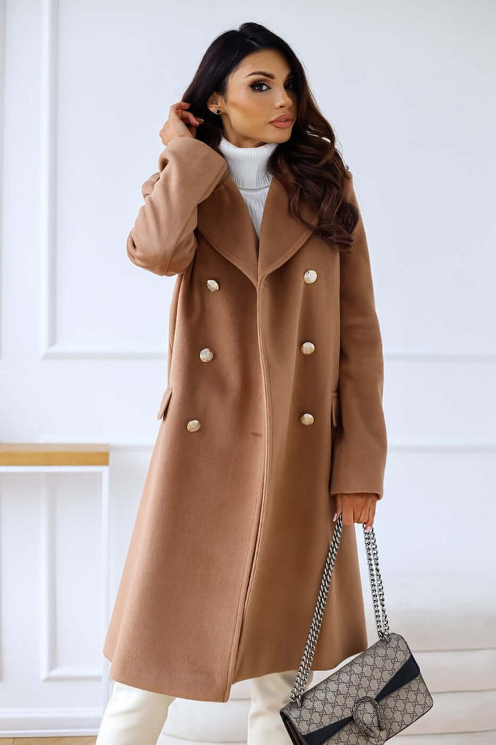 Women's Double-Breasted Wool Coat Long Lapel Trench Coat