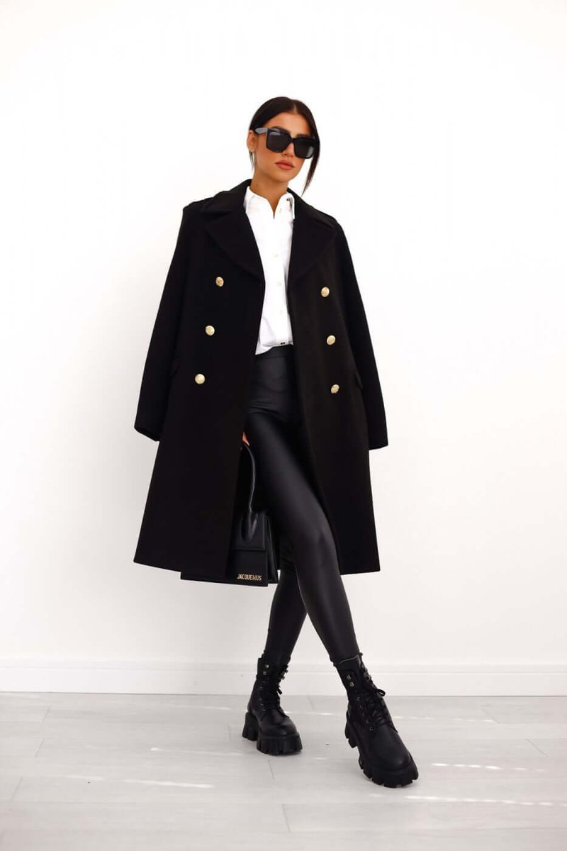Women's Double-Breasted Wool Coat Long Lapel Trench Coat