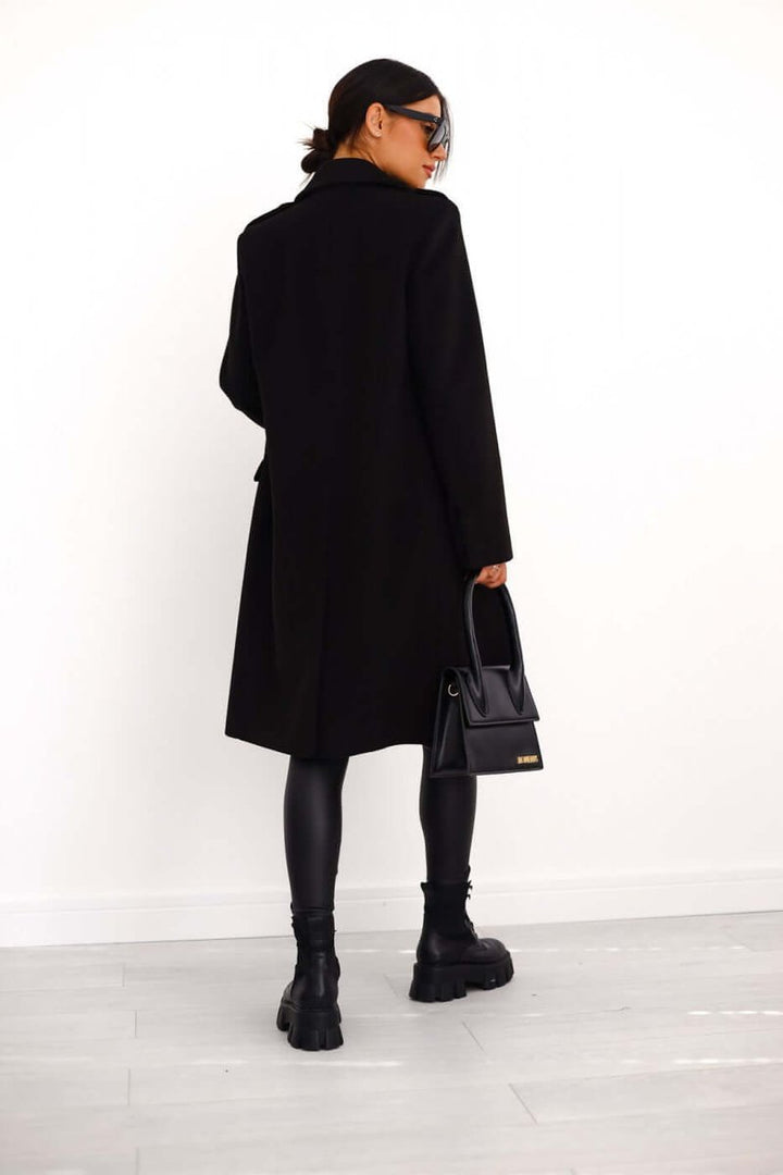 Women's Double-Breasted Wool Coat Long Lapel Trench Coat